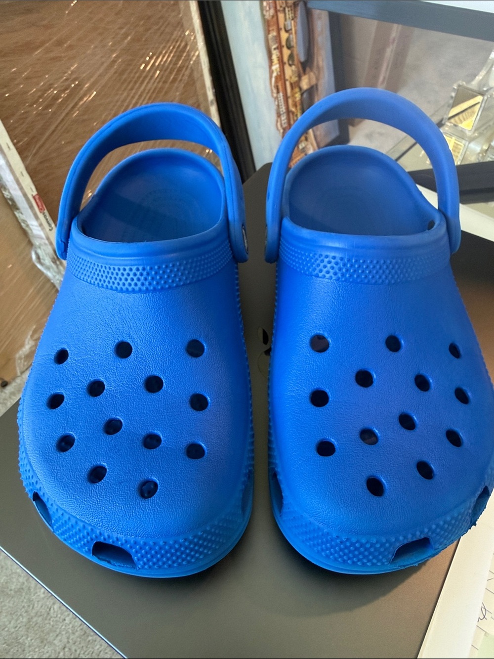 Kids Blue Slip-On Crocs with Heel Strap Size 5